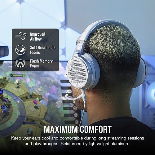 Corsair Virtuoso PRO Gaming-Headset mit offener Rückseite, abnehmbares, unidirektionales Mikrofon, 50 mm Graphen-Treiber, Frequenzgang 20 Hz - 40 kHz, Weiß Bild 6