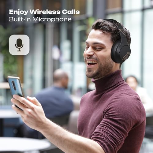 PowerLocus Bluetooth Kopfhörer Over Ear, 50 Std Spielzeit, 4 EQ-Modi, Kopfhörer Kabellos Faltbarer mit Mikrofon, HiFi-Stereo, 90 Grad Drehbar Wireless Headphones für Handy/Reise/Laptop/PC (Schwarz) Bild 2