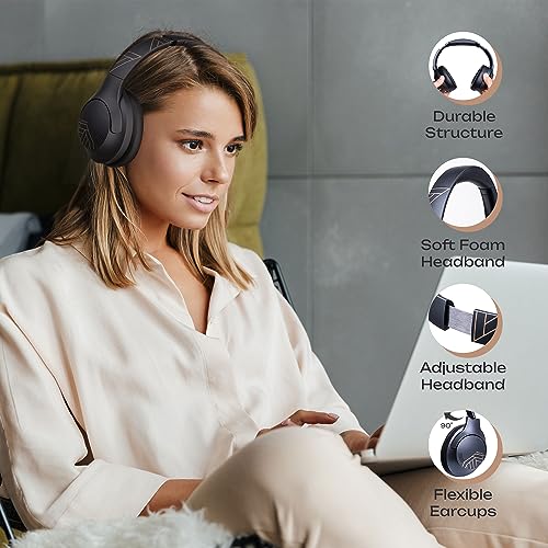 PowerLocus Bluetooth Kopfhörer Over Ear, 50 Std Spielzeit, 4 EQ-Modi, Kopfhörer Kabellos Faltbarer mit Mikrofon, HiFi-Stereo, 90 Grad Drehbar Wireless Headphones für Handy/Reise/Laptop/PC (Schwarz) Bild 3