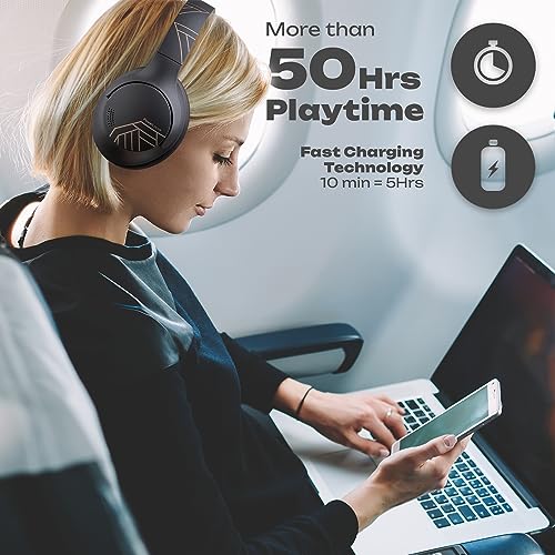 PowerLocus Bluetooth Kopfhörer Over Ear, 50 Std Spielzeit, 4 EQ-Modi, Kopfhörer Kabellos Faltbarer mit Mikrofon, HiFi-Stereo, 90 Grad Drehbar Wireless Headphones für Handy/Reise/Laptop/PC (Schwarz) Bild 4