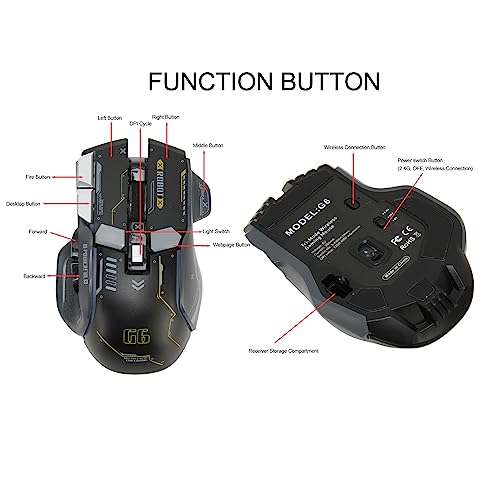 VBESTLIFE Kabellose Gaming-Maus, 2,4 G/kabelgebunden/Bluetooth, 3 Modi, 4000 DPI, RGB, 10 Makroprogrammierbare Tasten, für Windows, für IOS, Android (Schwarz) Bild 6