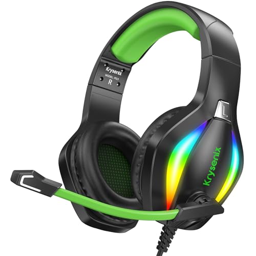Krysenix PG1 RGB Gaming Headset für PS4, PS5, PC, Nintendo Switch, Xbox one, Headset mit Mikrofon, Gaming Kopfhörer mit Mikrofon, Noise Cancelling Kopfhörer mit 3.5mm Klinke Schwarz/Grün Bild 1