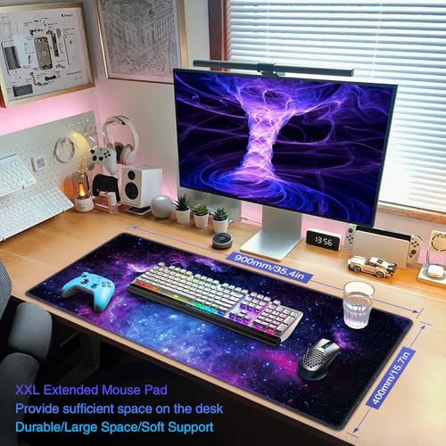 Gaming Mauspad XXL 900 x 400 mm- Mousepad Groß Schreibtischmatte Vernähte Kanten WassXerdicht Anti-Rutsch Desk Mat für PC, MacBook,Laptop Mouse Pad - Verbessert Präzision und Geschwindigkei Bild 2
