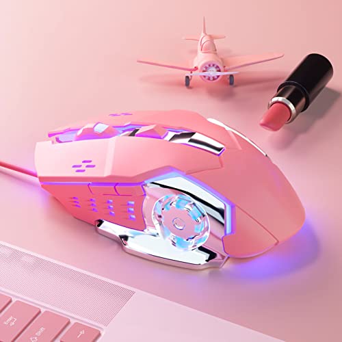 Annadue RGB Gaming Maus, Optische USB Computermaus Kabelgebundene Gaming Maus mit 4 Einstellbaren DPI Bis zu 3600, Leise Ergonomische Gamer Maus für Windows 7/8/10/XP (Rosa) Bild 3