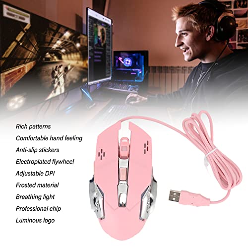 Annadue RGB Gaming Maus, Optische USB Computermaus Kabelgebundene Gaming Maus mit 4 Einstellbaren DPI Bis zu 3600, Leise Ergonomische Gamer Maus für Windows 7/8/10/XP (Rosa) Bild 4