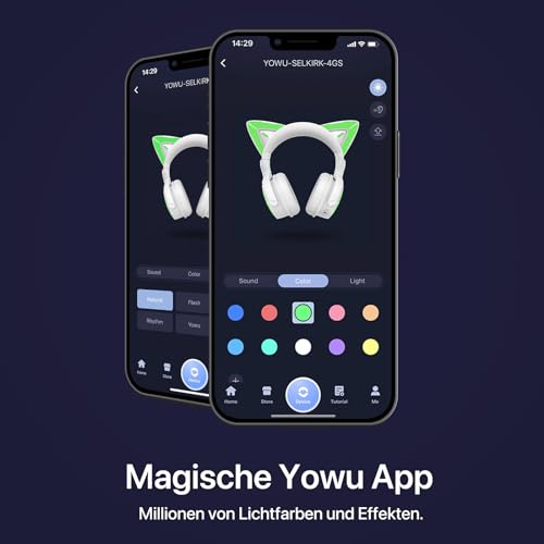 YOWU RGB-Katzenohr-Kopfhörer 4GS, verbessertes kabelloses und kabelgebundenes Gaming-Headset mit aufsteckbarem HD-Mikrofon, aktive Geräuschreduzierung (Schwarz) Bild 4