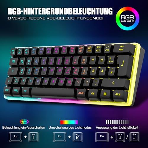 RedThunder 60% Kabelloses RGB Gaming Tastatur und Maus Set, QWERTZ DE Layout, Wiederaufladbare Funktastatur mit Ultraleichte Gaming Maus mit Wabenkonstruktion, für PC MAC PS5 Xbox Gamer, Büro. Bild 2