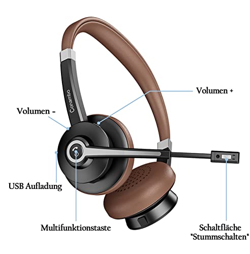 Conambo Headset mit Mikrofon, Kabellos Bluetooth Headset mit Mikrofon mit HD Stereo Sound für Laptop/PC/Mac, Headset Bluetooth 5.0 mit USB-A Dongle mit DSP Geräuschunterdrückun Bild 5