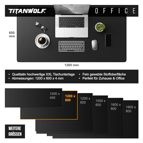 Titanwolf Übergröße Mauspad 1200x600mm, XXXL Mousepad Home und Office Schreibtischunterlage Groß, Tastatur und Maus Unterlage Schreibtisch 120x60 cm - Schwarz Bild 2