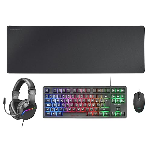 MARSGAMING MCP-RGB3, Gaming-Set: RGB-Tastatur + RGB-Maus 3200 DPI + Over-Ear-Headset + XXL-Mousepad, Schwarz, Spanische Sprache Bild 1