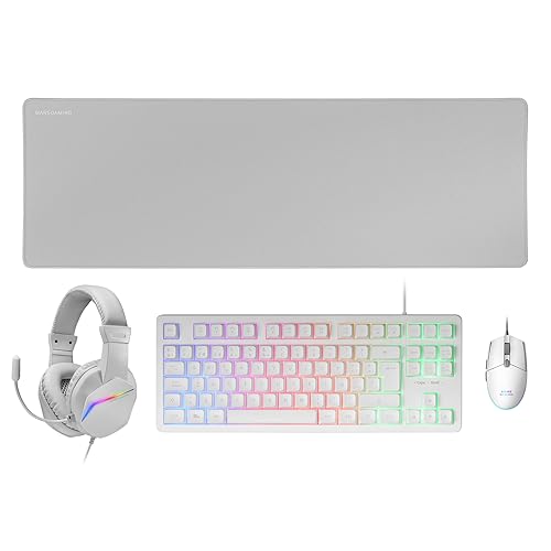 Mars Gaming MCP-RGB3 Pack RGB Tastatur Fixed, Maus Flow 3200 DPI, Over-Ear Kopfhörer, XXL Matte, spanische Sprache, Weiß Bild 1