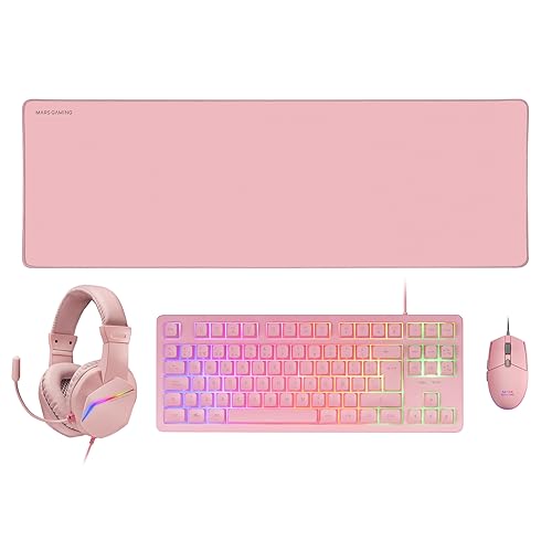 Mars Gaming MCP-RGB3, Spanisch, Spieler Set Feste RGB Tastatur + Gaming Maus Flow 3200 DPI + Headset + Mauspad XXL, Pink Bild 1