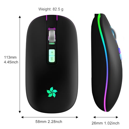 HOTLIFE Kabellose Maus für Laptop, Bluetooth Mouse mit 3 DPI für Office Home, 2,4 Ghz Wiederaufladbare Maus Ergonomische 7-Farben RGB Kompatibel mit Windows Mac OS Android iPad(Schwarz) Bild 2