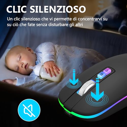 HOTLIFE Kabellose Maus für Laptop, Bluetooth Mouse mit 3 DPI für Office Home, 2,4 Ghz Wiederaufladbare Maus Ergonomische 7-Farben RGB Kompatibel mit Windows Mac OS Android iPad(Schwarz) Bild 4
