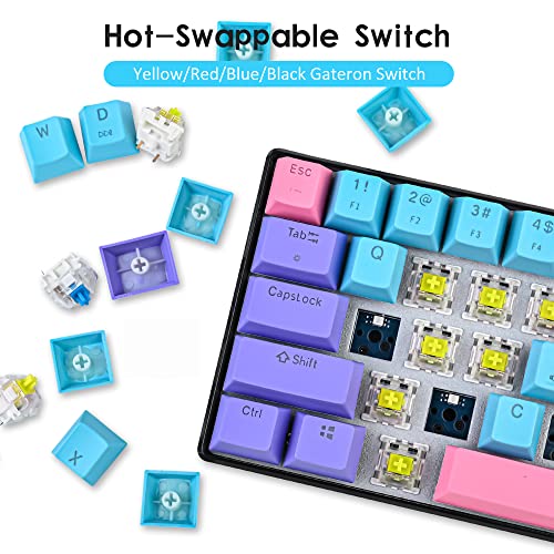 SOLIDEE 60% mechanische Gaming-Tastatur Wired/Bluetooth 5.0 Dual-Mode-Tastatur,RGB LED-Backstreuit Tastaturen,61 Tasten hot swap mit linearem Gateron Yellow Switch für Window PC(61 Joker/Yellow) Bild 2