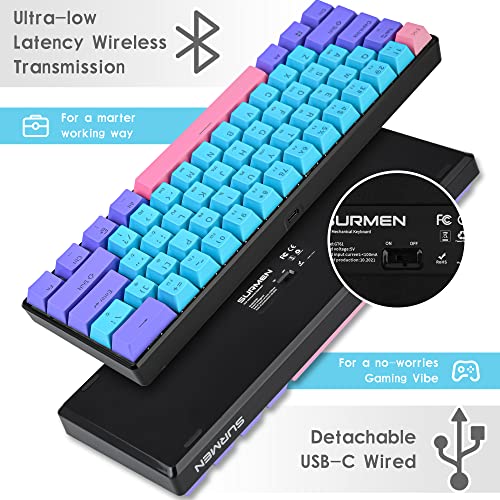 SOLIDEE 60% mechanische Gaming-Tastatur Wired/Bluetooth 5.0 Dual-Mode-Tastatur,RGB LED-Backstreuit Tastaturen,61 Tasten hot swap mit linearem Gateron Yellow Switch für Window PC(61 Joker/Yellow) Bild 5