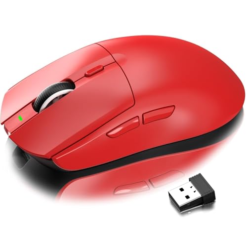 AJ139PRO Kabellose Gaming Maus, Leichtgewicht 59g FPS Mäuse, Optischer Sensor PixArt PAW3395, 26K DPI, Dual-Modus 2.4G / Kabelgebundene Maus, 6 programmierbare Tasten, für Xbox/Win/Mac - Rote Bild 1