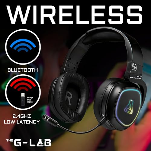 THE G-LAB - Korp Promethium - Wireless Gaming Headset für PS4/PS5/PC - Kabelloses Gamer-Headset mit geringer Latenz - RGB-Hintergrundbeleuchtung - Hochwertiger Stereo-Sound Gaming Headset - Neu Bild 2