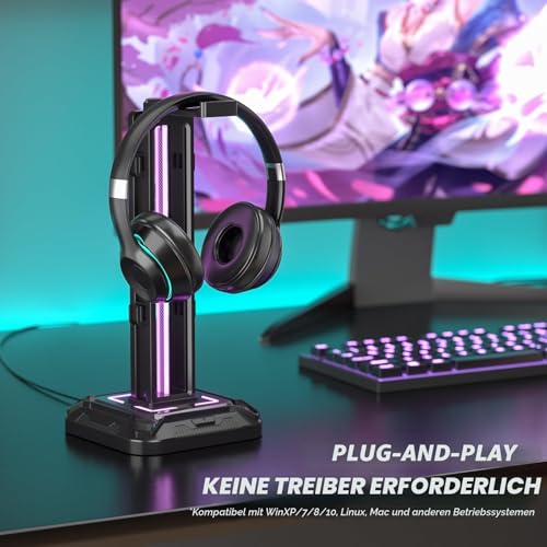 KDD Gaming Kopfhörer Ständer Led mit 9 Lichtmodi - Drehbarer Headset Halterung Tisch mit Abnehmbarer Controller Halterung - Headset Ständer Gaming Zubehör für Gamer PC Xbox ONE PS5(Schwarz) Bild 2