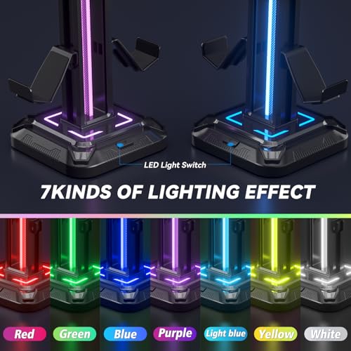 KDD Gaming Kopfhörer Ständer Led mit 9 Lichtmodi - Drehbarer Headset Halterung Tisch mit Abnehmbarer Controller Halterung - Headset Ständer Gaming Zubehör für Gamer PC Xbox ONE PS5(Schwarz) Bild 3