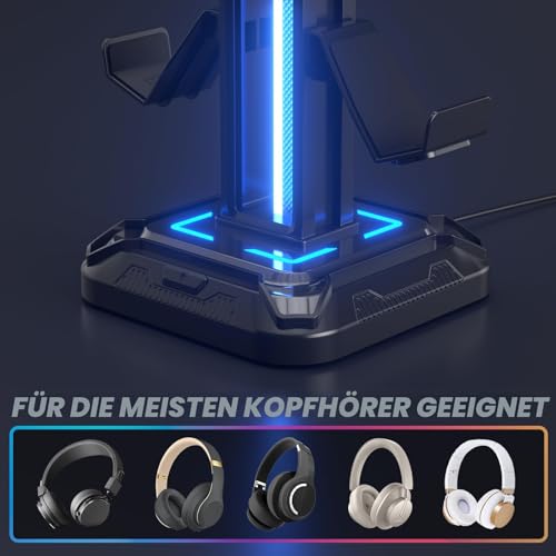 KDD Gaming Kopfhörer Ständer Led mit 9 Lichtmodi - Drehbarer Headset Halterung Tisch mit Abnehmbarer Controller Halterung - Headset Ständer Gaming Zubehör für Gamer PC Xbox ONE PS5(Schwarz) Bild 5