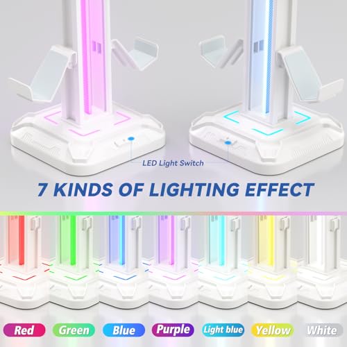 KDD Gaming Kopfhörer Ständer Led mit 9 Lichtmodi - Drehbarer Headset Halterung Tisch mit Abnehmbarer Controller Halterung - Headset Ständer Gaming Zubehör für Gamer PC Xbox ONE PS5(Weiß) Bild 2