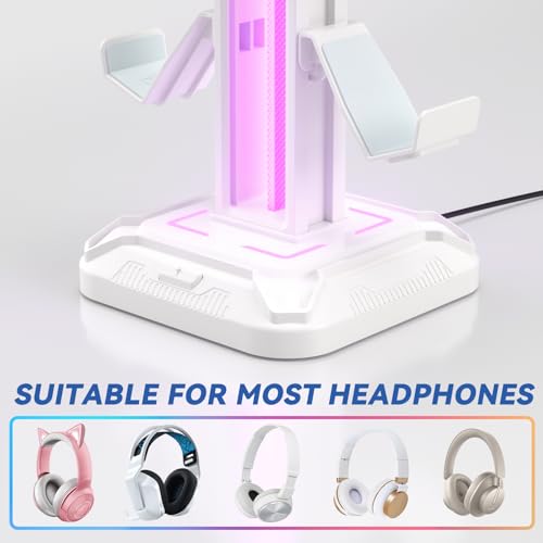 KDD Gaming Kopfhörer Ständer Led mit 9 Lichtmodi - Drehbarer Headset Halterung Tisch mit Abnehmbarer Controller Halterung - Headset Ständer Gaming Zubehör für Gamer PC Xbox ONE PS5(Weiß) Bild 5