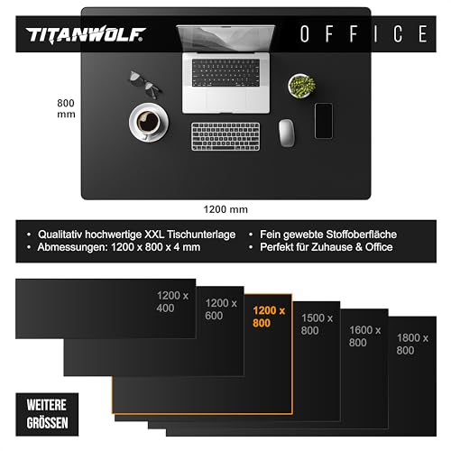 Titanwolf Übergröße Mauspad 1200x800mm, XXXL Mousepad Home und Office Schreibtischunterlage Groß, Tastatur und Maus Unterlage Schreibtisch 120x80 cm - Schwarz Bild 2