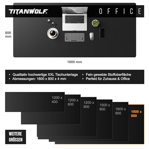 Titanwolf Übergröße Mauspad 1800x800mm, XXXL Mousepad Home und Office Schreibtischunterlage Groß, Tastatur und Maus Unterlage Schreibtisch 180x80 cm - Schwarz Bild 2