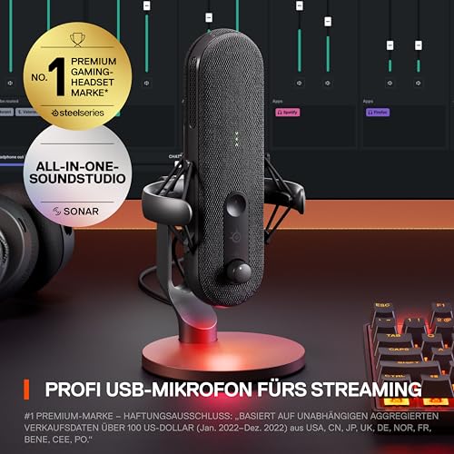 SteelSeries Alias USB-Mikrofon für PC – 3 Mal größere Kapsel fürs Gaming, Streaming und Podcasting – KI-gestützte Geräuschunterdrückung – LED-Stummschalttaste + Pegelüberwachung – Stoßdämpfer Bild 3