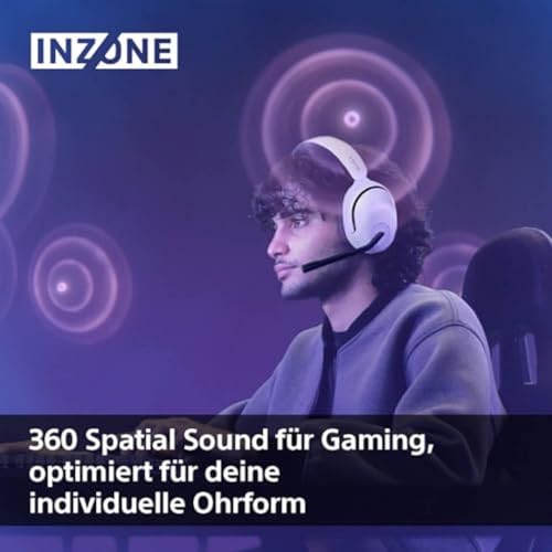 Sony INZONE H5 - Wireless Gaming Headset, 360 Spatial Sound für Gaming, komfortabler Sitz, 28 Std. Akkulaufzeit, geringe Latenz, Mikrofon mit AI, PC & PS5 kompatibel - Weiß Bild 3