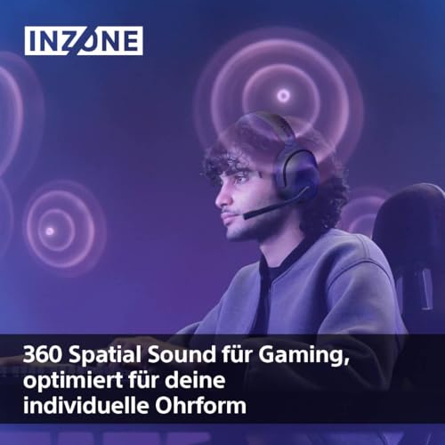 Sony INZONE H5 - Wireless Gaming Headset, 360 Spatial Sound für Gaming, komfortabler Sitz, 28 Std. Akkulaufzeit, geringe Latenz, Mikrofon mit AI, PC & PS5 kompatibel - Schwarz Bild 3