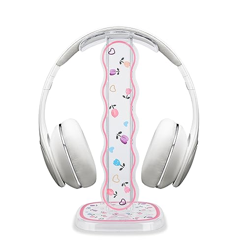 Blumen Headset Halterung für Alle Kopfhörergrößen, Abnehmbarer Tragbarer Kopfhörer-Schreibtischständer mit Tulpen Muster für Frauen, Transparent Acryl mit Solidem Sockel für AKG Gaming Headset Bild 1