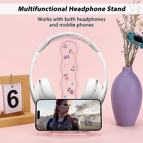 Blumen Headset Halterung für Alle Kopfhörergrößen, Abnehmbarer Tragbarer Kopfhörer-Schreibtischständer mit Tulpen Muster für Frauen, Transparent Acryl mit Solidem Sockel für AKG Gaming Headset Bild 5
