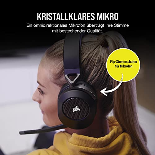 Corsair HS65 Wireless Gaming-Headset - Geringer Latenz 2,4-GHz-Wireless- oder Bluetooth, Dolby® Audio 7.1-Surround-Sound, Leichtgewicht, Omnidirektionales Mikrofon, Zugängliche Tasten - Carbon Bild 6