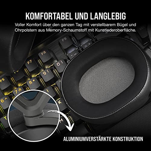 Corsair HS65 Wireless Gaming-Headset - Geringer Latenz 2,4-GHz-Wireless- oder Bluetooth, Dolby® Audio 7.1-Surround-Sound, Leichtgewicht, Omnidirektionales Mikrofon, Zugängliche Tasten - Carbon Bild 7