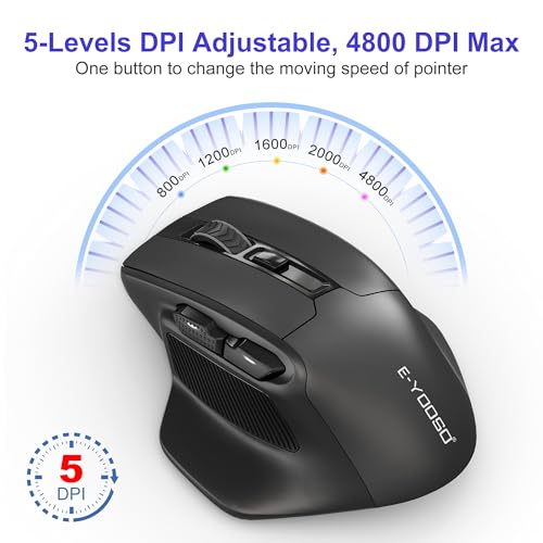 Computer Maus Kabellos für große hände - Pc Laptop MacBook Wireless USB Maus, 4800 DPI 2.4G optische kabellose Gaming große Handmaus, 6 Tasten funkmaus ergonomisch kabellos, schwarz Bild 2