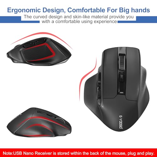 Computer Maus Kabellos für große hände - Pc Laptop MacBook Wireless USB Maus, 4800 DPI 2.4G optische kabellose Gaming große Handmaus, 6 Tasten funkmaus ergonomisch kabellos, schwarz Bild 4