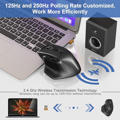 Computer Maus Kabellos für große hände - Pc Laptop MacBook Wireless USB Maus, 4800 DPI 2.4G optische kabellose Gaming große Handmaus, 6 Tasten funkmaus ergonomisch kabellos, schwarz Bild 5