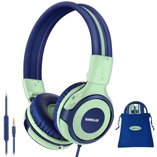 SIMOLIO Kinder-Kopfhörer für Schule, sichere Lautstärkeregelung, Kopfhörer mit Mikrofon, verstellbar, langlebig und faltbar, Stereo-Headsets mit Kabel für Kinder, Kleinkinder, Jungen, Mädchen, Bild 1