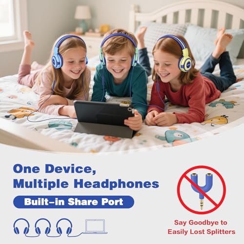 SIMOLIO Kinder-Kopfhörer für Schule, sichere Lautstärkeregelung, Kopfhörer mit Mikrofon, verstellbar, langlebig und faltbar, Stereo-Headsets mit Kabel für Kinder, Kleinkinder, Jungen, Mädchen, Bild 2