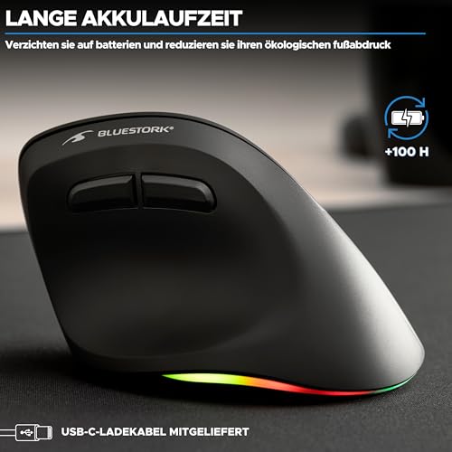 Bluestork - Ergonomische Vertikale Kabellose Maus 800-2400dpi 6 Tasten RGB Led - Ergonomische Maus Kabellos - Vorbeugung Gegen Mausarm/tennisarm (rsi Syndrom) - Pc & Mac - 2024 Bild 3