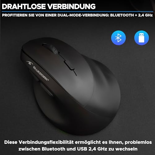 Bluestork - Ergonomische Vertikale Kabellose Maus 800-2400dpi 6 Tasten RGB Led - Ergonomische Maus Kabellos - Vorbeugung Gegen Mausarm/tennisarm (rsi Syndrom) - Pc & Mac - 2024 Bild 5