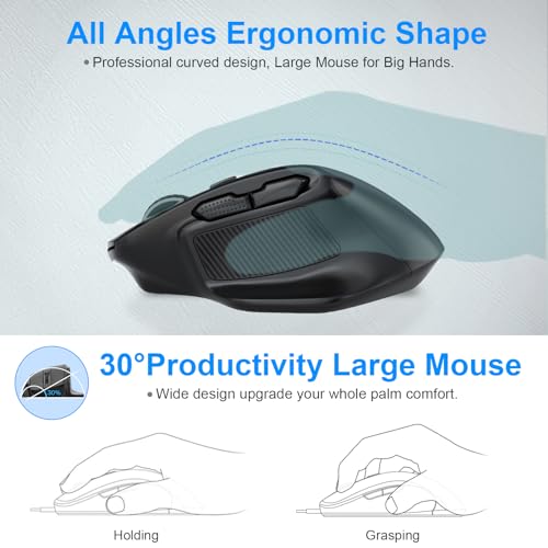 Große kabellose USB-Maus für große Hände, 2,4 G optische Gaming-Maus, 4800 DPI, 6 Tasten, tragbar für PC Mac, Schwarz Bild 3