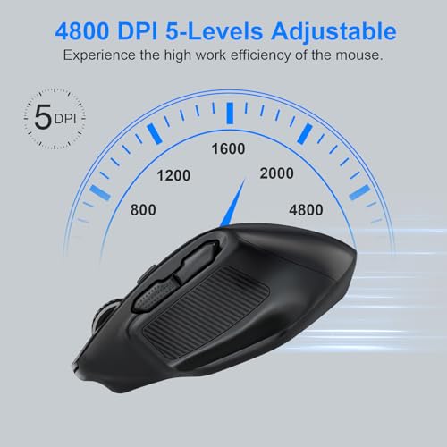 Große kabellose USB-Maus für große Hände, 2,4 G optische Gaming-Maus, 4800 DPI, 6 Tasten, tragbar für PC Mac, Schwarz Bild 4