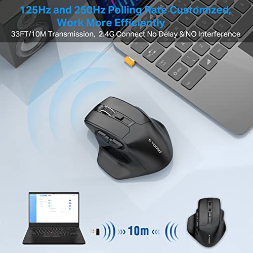 Große kabellose USB-Maus für große Hände, 2,4 G optische Gaming-Maus, 4800 DPI, 6 Tasten, tragbar für PC Mac, Schwarz Bild 5
