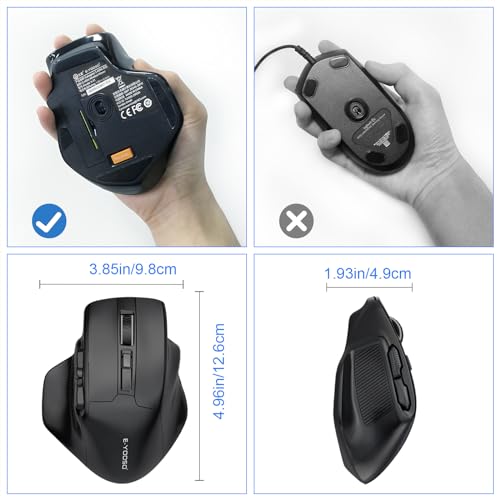 Große kabellose USB-Maus für große Hände, 2,4 G optische Gaming-Maus, 4800 DPI, 6 Tasten, tragbar für PC Mac, Schwarz Bild 6