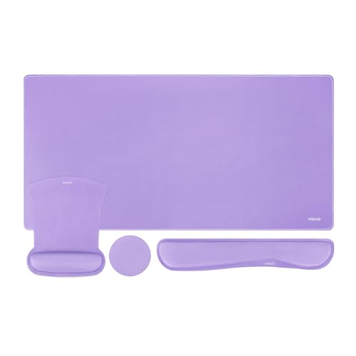 MOSISO Mauspad Set,Großes Gaming Pad&Tastatur Handballenauflage&Maus Handgelenkstütze&Untersetzer,Ergonomisch Rutschfest Mauspad&Easy Typing Kissen mit Memory Schaum für Zuhause Büro, Lila Bild 1