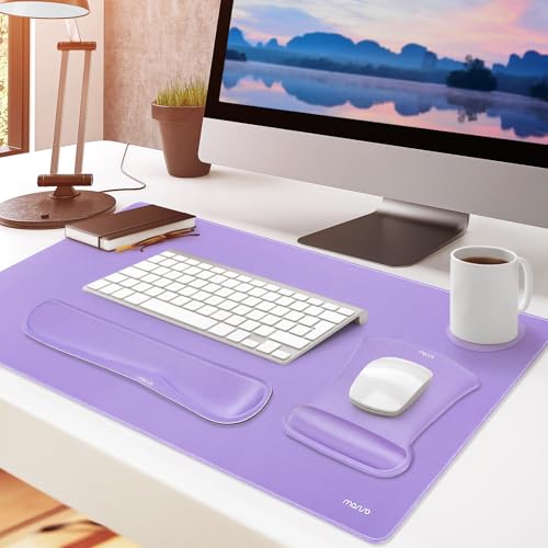 MOSISO Mauspad Set,Großes Gaming Pad&Tastatur Handballenauflage&Maus Handgelenkstütze&Untersetzer,Ergonomisch Rutschfest Mauspad&Easy Typing Kissen mit Memory Schaum für Zuhause Büro, Lila Bild 2