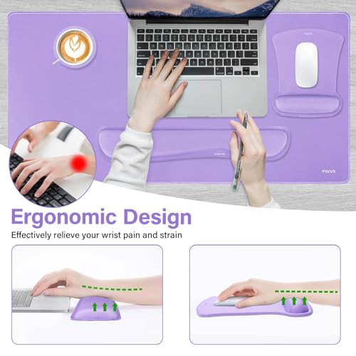 MOSISO Mauspad Set,Großes Gaming Pad&Tastatur Handballenauflage&Maus Handgelenkstütze&Untersetzer,Ergonomisch Rutschfest Mauspad&Easy Typing Kissen mit Memory Schaum für Zuhause Büro, Lila Bild 4